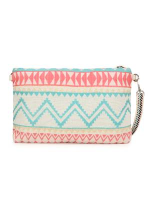 Ghoomar Pink & Turquoise Acrylic Cotton Canvas Striped Embellished Sling Bag 3