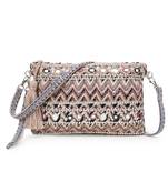 Anekaant Tribal Champagne & Multi Acrylic Cotton Canvas Striped Embellished Sling Bag
