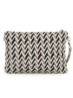 Anekaant Tribal Champagne & Multi Acrylic Cotton Canvas Striped Embellished Sling Bag 3