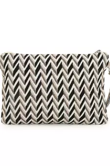 Anekaant Tribal Champagne & Multi Acrylic Cotton Canvas Striped Embellished Sling Bag