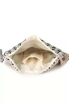 Anekaant Tribal Champagne & Multi Acrylic Cotton Canvas Striped Embellished Sling Bag