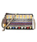 Anekaant Tribal Black & Multi Acrylic Cotton Canvas Striped Embellished Sling Bag