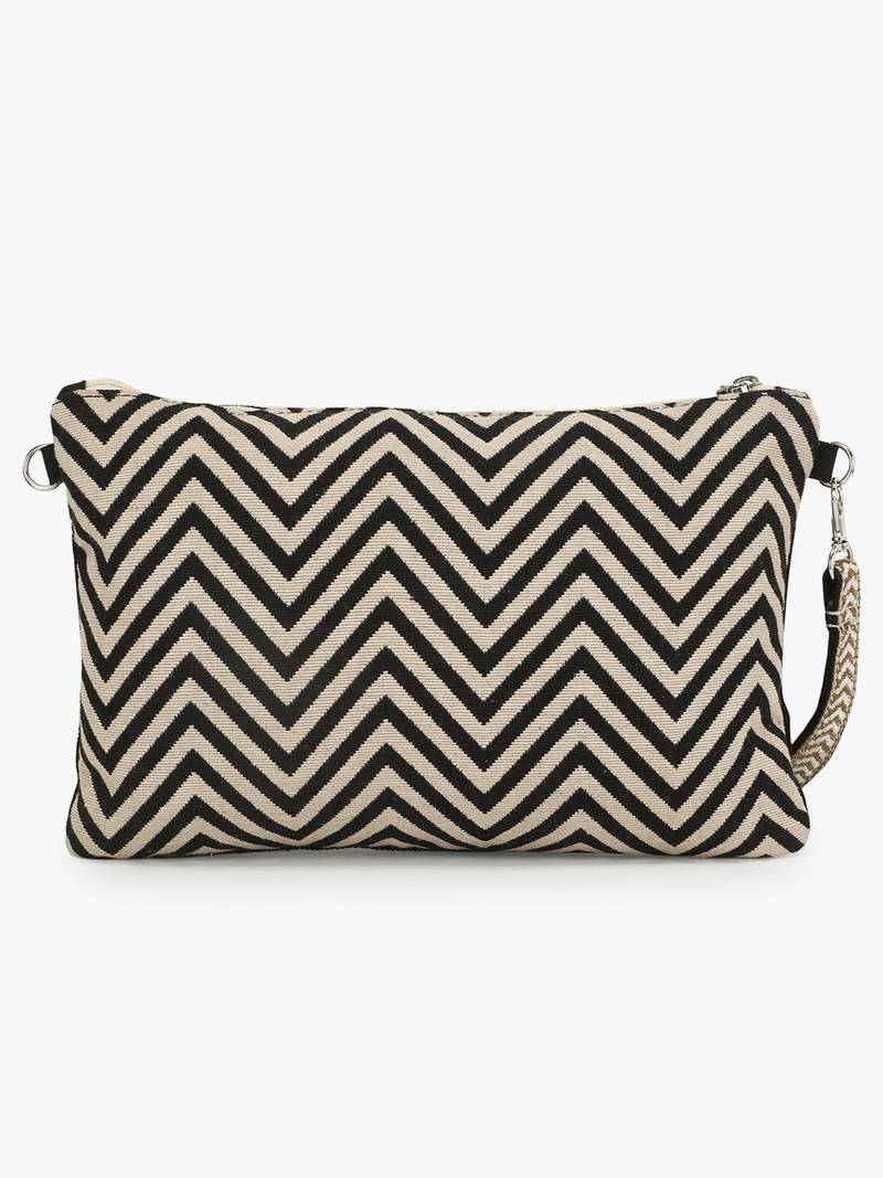 Anekaant Tribal Black & Multi Acrylic Cotton Canvas Striped Embellished Sling Bag