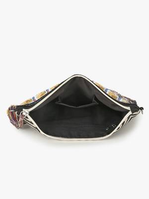 Anekaant Tribal Black & Multi Acrylic Cotton Canvas Striped Embellished Sling Bag 4