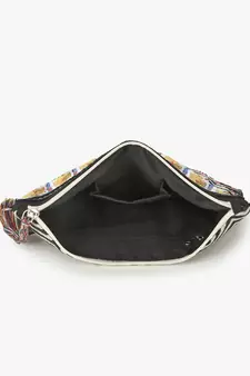Anekaant Tribal Black & Multi Acrylic Cotton Canvas Striped Embellished Sling Bag