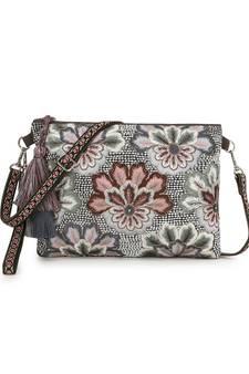 Ghoomar Charcoal & Multi Acrylic Cotton Canvas Floral Embellished Sling Bag
