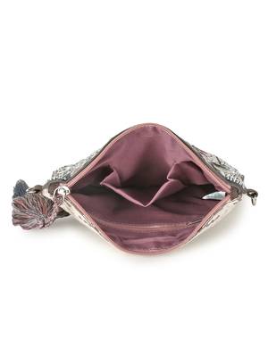 Ghoomar Charcoal & Multi Acrylic Cotton Canvas Floral Embellished Sling Bag 4