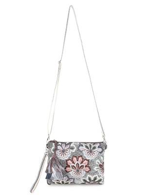 Ghoomar Charcoal & Multi Acrylic Cotton Canvas Floral Embellished Sling Bag 5