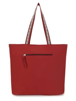Tribal Maroon & Multi Acrylic Cotton Canvas Chevron Embellished Tote Bag 3