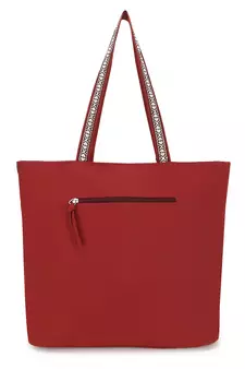 Tribal Maroon & Multi Acrylic Cotton Canvas Chevron Embellished Tote Bag