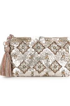 Ghoomar Pastel Pink & Champagne Zari Polycotton Floral Embellished Sling Bag
