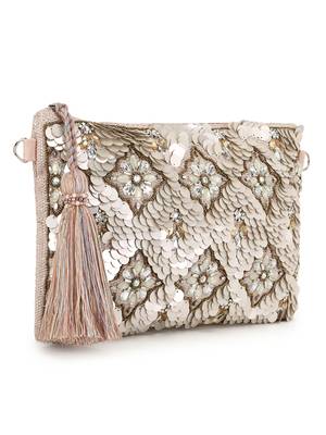 Ghoomar Pastel Pink & Champagne Zari Polycotton Floral Embellished Sling Bag 2