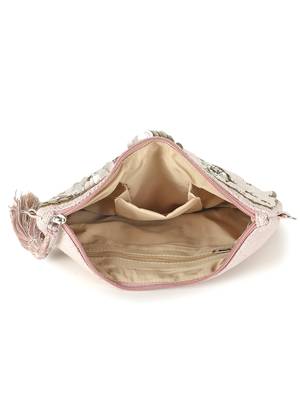 Ghoomar Pastel Pink & Champagne Zari Polycotton Floral Embellished Sling Bag 4