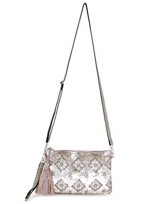 Ghoomar Pastel Pink & Champagne Zari Polycotton Floral Embellished Sling Bag 5