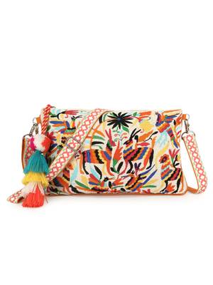 Anekaant Boho Orange & Multi Cotton Canvas Quirky Embroidered Sling Bag 1