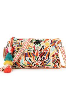 Anekaant Boho Orange & Multi Cotton Canvas Quirky Embroidered Sling Bag