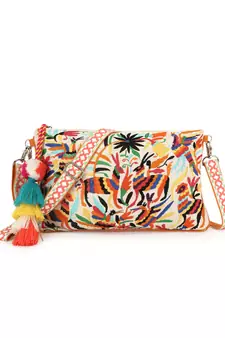 Anekaant Boho Orange & Multi Cotton Canvas Quirky Embroidered Sling Bag