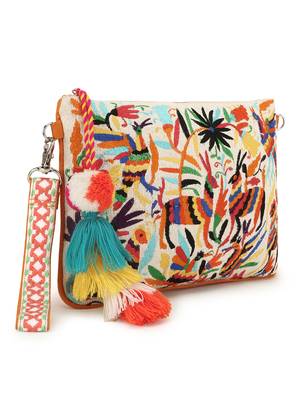 Anekaant Boho Orange & Multi Cotton Canvas Quirky Embroidered Sling Bag 2