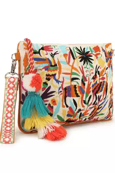 Anekaant Boho Orange & Multi Cotton Canvas Quirky Embroidered Sling Bag