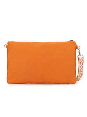 Anekaant Boho Orange & Multi Cotton Canvas Quirky Embroidered Sling Bag 3