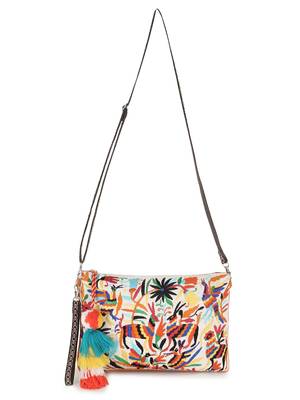 Anekaant Boho Orange & Multi Cotton Canvas Quirky Embroidered Sling Bag 5