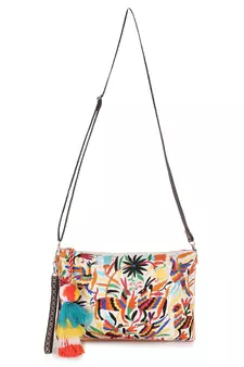 Anekaant Boho Orange & Multi Cotton Canvas Quirky Embroidered Sling Bag