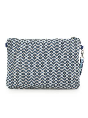 Boho Turquoise Blue & Multi Acrylic Cotton Canvas Chevron Embellished Sling Bag 3