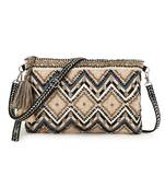 Boho Champagne & Multi Acrylic Cotton Canvas Chevron Embellished Sling Bag