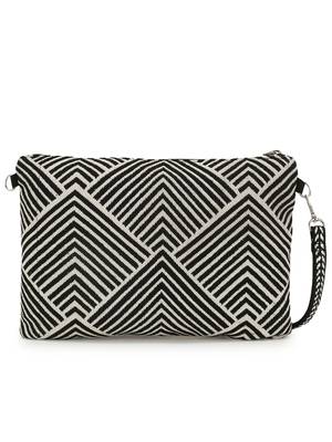 Boho Champagne & Multi Acrylic Cotton Canvas Chevron Embellished Sling Bag 3