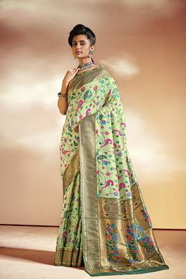 Light green woven silk saree with blouse 1
