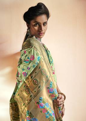 Light green woven silk saree with blouse 3