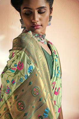 Light green woven silk saree with blouse 4
