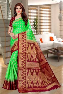 Light green woven faux kanjivaram silk saree with blouse 1