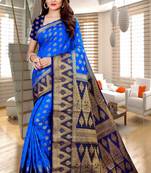 Light blue woven faux kanjivaram silk saree with blouse
