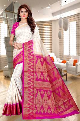 White woven faux kanjivaram silk saree with blouse 1