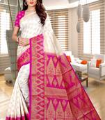 White woven faux kanjivaram silk saree with blouse
