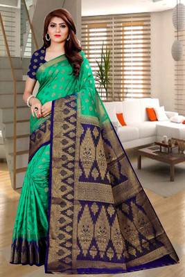 Green woven faux kanjivaram silk saree with blouse 1