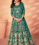 Teal embroidered net salwar