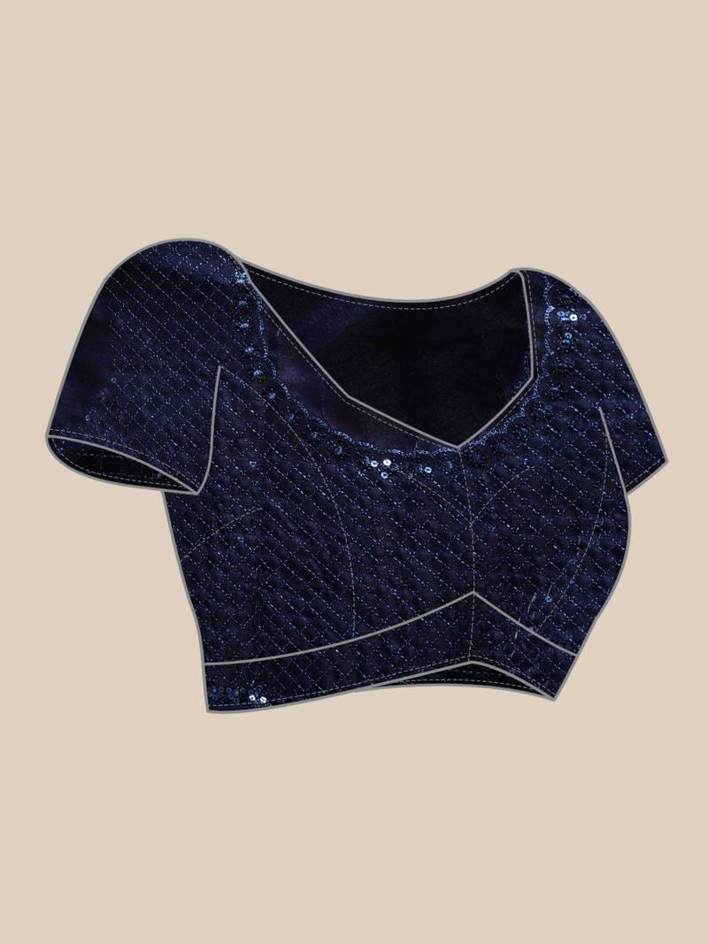 Navy blue embroidered satin saree with blouse