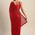 Red embroidered satin saree with blouse