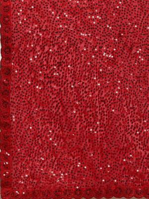 Red embroidered satin saree with blouse 3