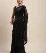 Black embroidered satin saree with blouse