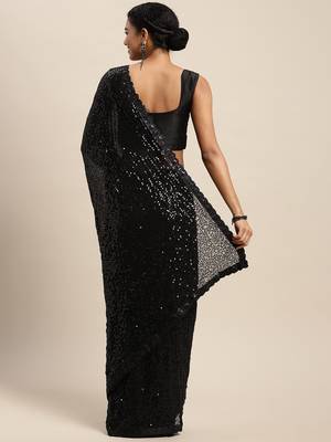 Black embroidered satin saree with blouse 2