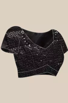 Black embroidered satin saree with blouse