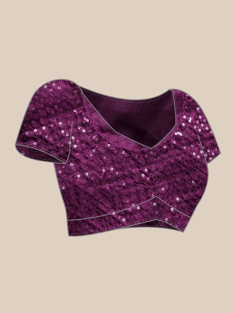Purple embroidered satin saree with blouse
