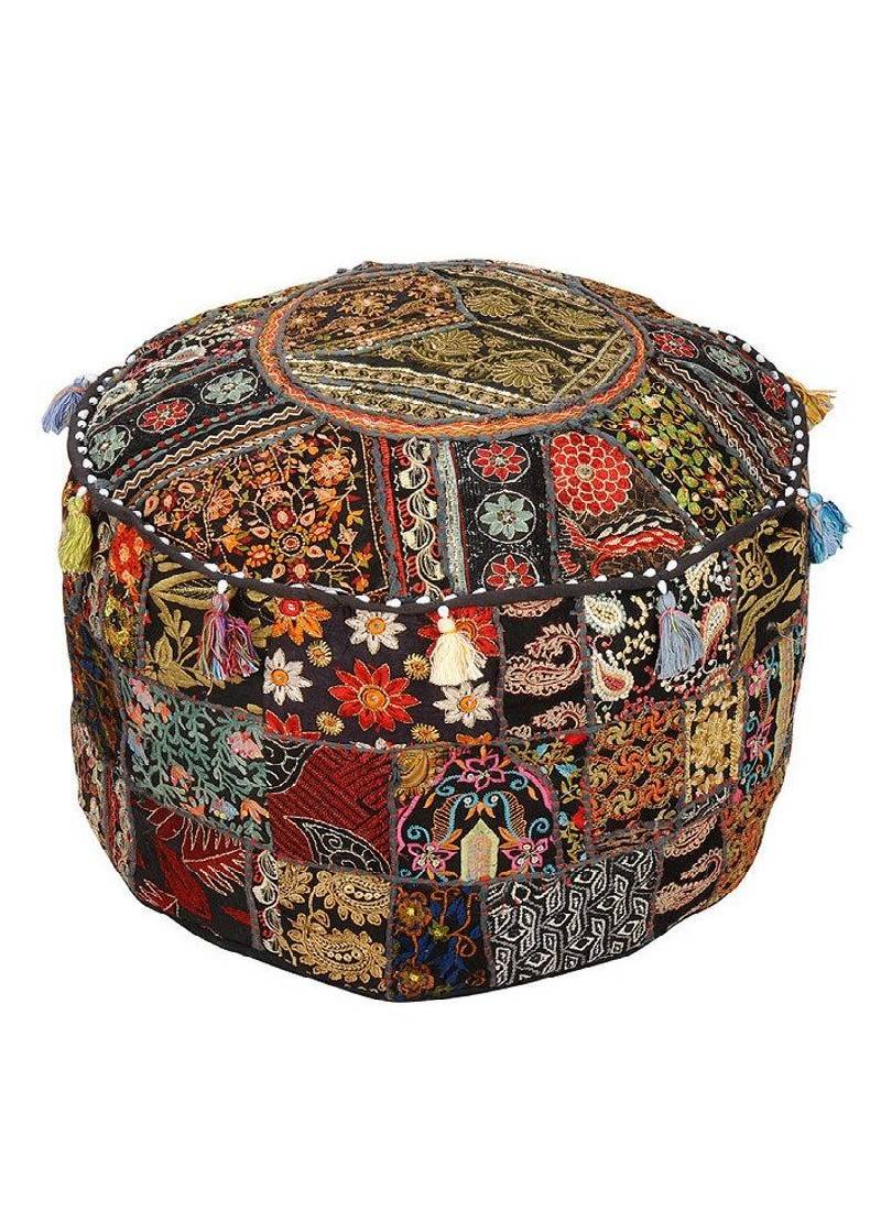 Indian  Round Ottoman Pouf Cover Decorative Floor Pillows Decor Cushion Cover  Pouffe Cover Bean Bag Sitting Pouf #YG245