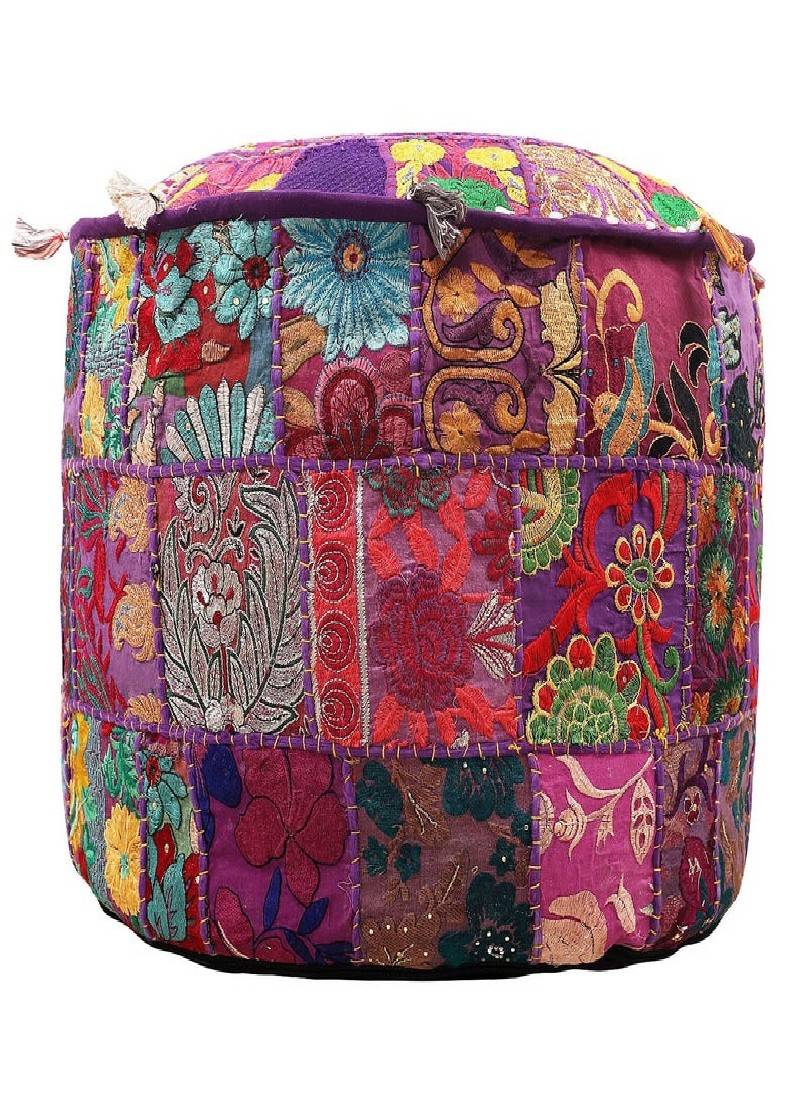 Indian  Round Ottoman Pouf Cover Bean Bag Footstool Pillow Boho Vintage Hand Embroidered Footstool Floor Seat #YG196
