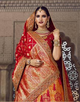 Multicolor hand woven silk semi stitched lehenga 3