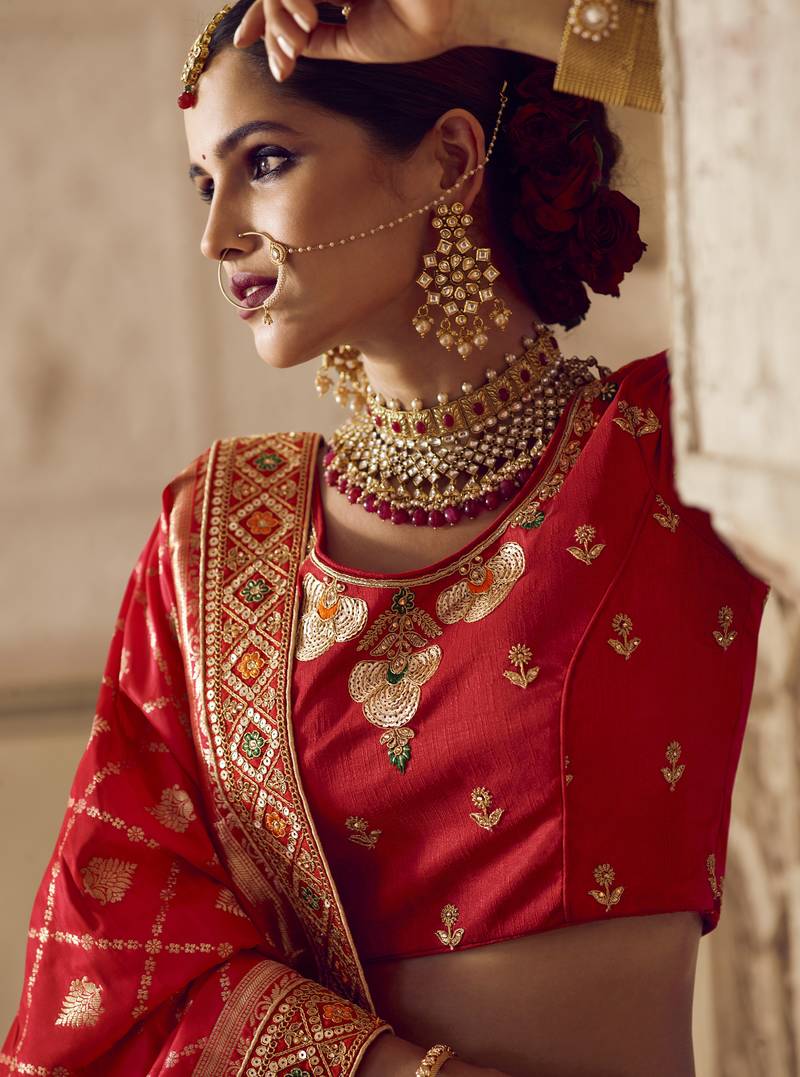 Multicolor hand woven silk semi stitched lehenga