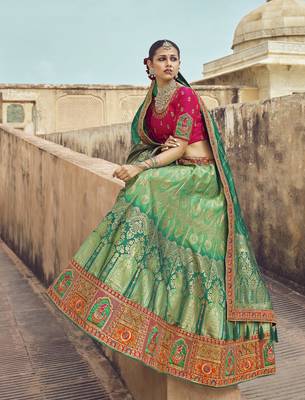 Multicolor hand woven silk semi stitched lehenga 2